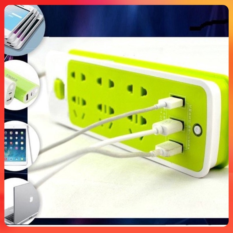 Ổ điện đa năng 9 cổng đa dạng tiện lợi (màu xanh lá)