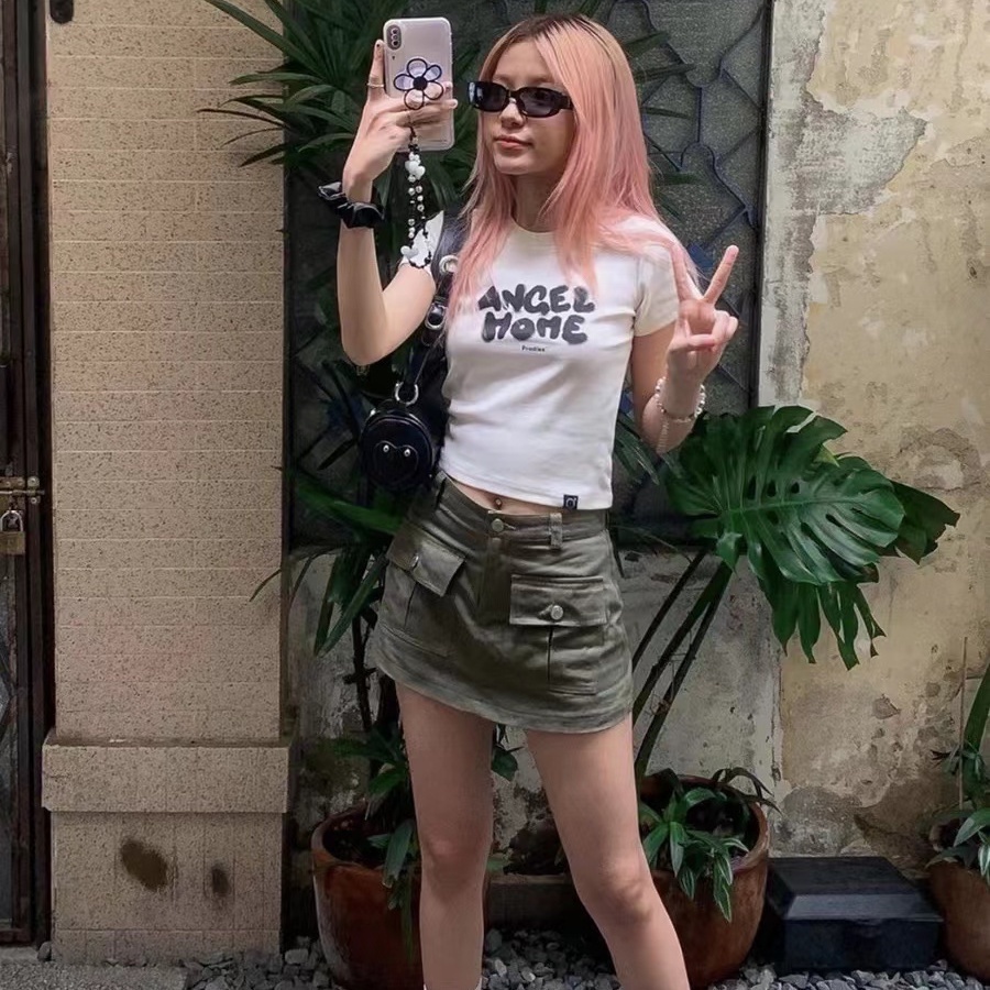 Áo baby tee Thun croptop Tay Ngắn Hở Vai Dáng Ôm In Họa Tiết Thời Trang Mùa Hè Quyến Rũ Cho Nữ