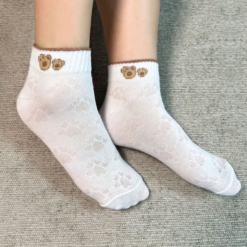 Bộ 5 Đôi Vớ Ngắn Bằng Cotton Thoáng Khí Chống Trượt Họa Tiết Gấu Hoạt Hình Phong Cách Harajuku Cho Nữ