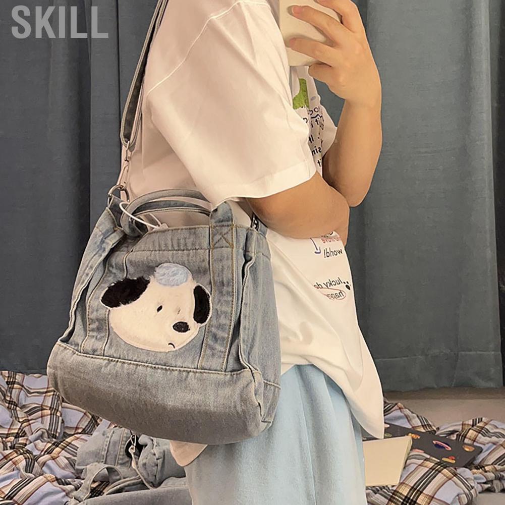 Skill Single Shoulder Bag  Blue School Messenger Oxford Fabric Dog Design for Party