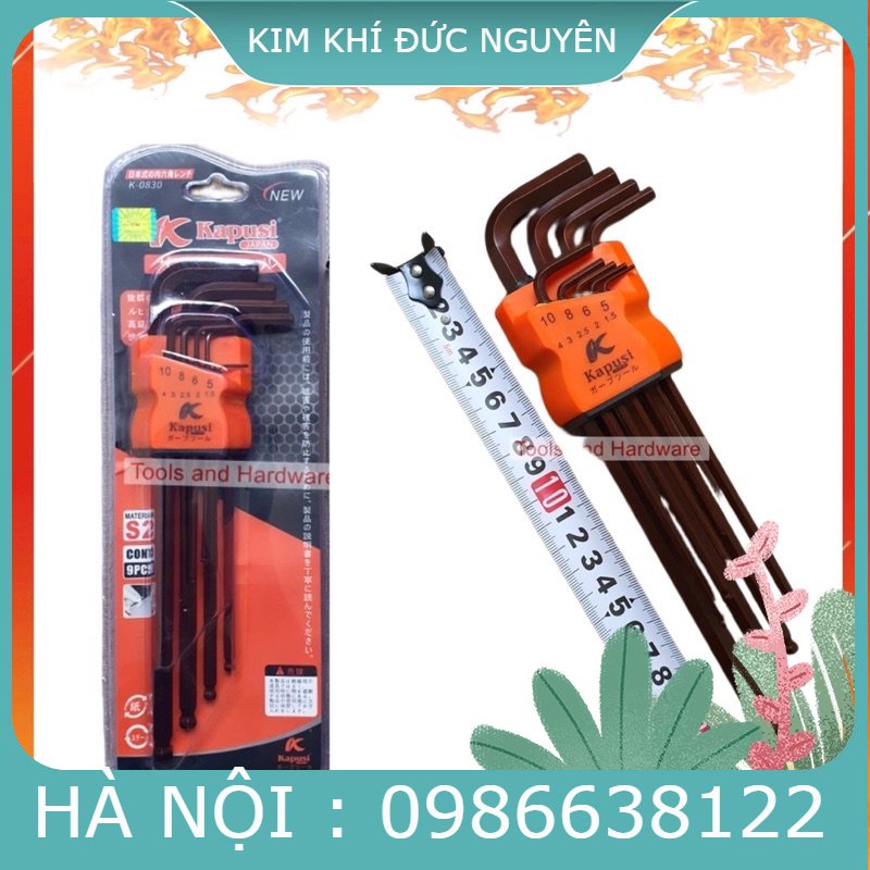 Bộ Lục Giác Thép Nâu Đầu Bi Hãng Kapusi Nhật Bản 9 Cây Chữ L 1.5-10mm, Chất liệu thép CR-V6150