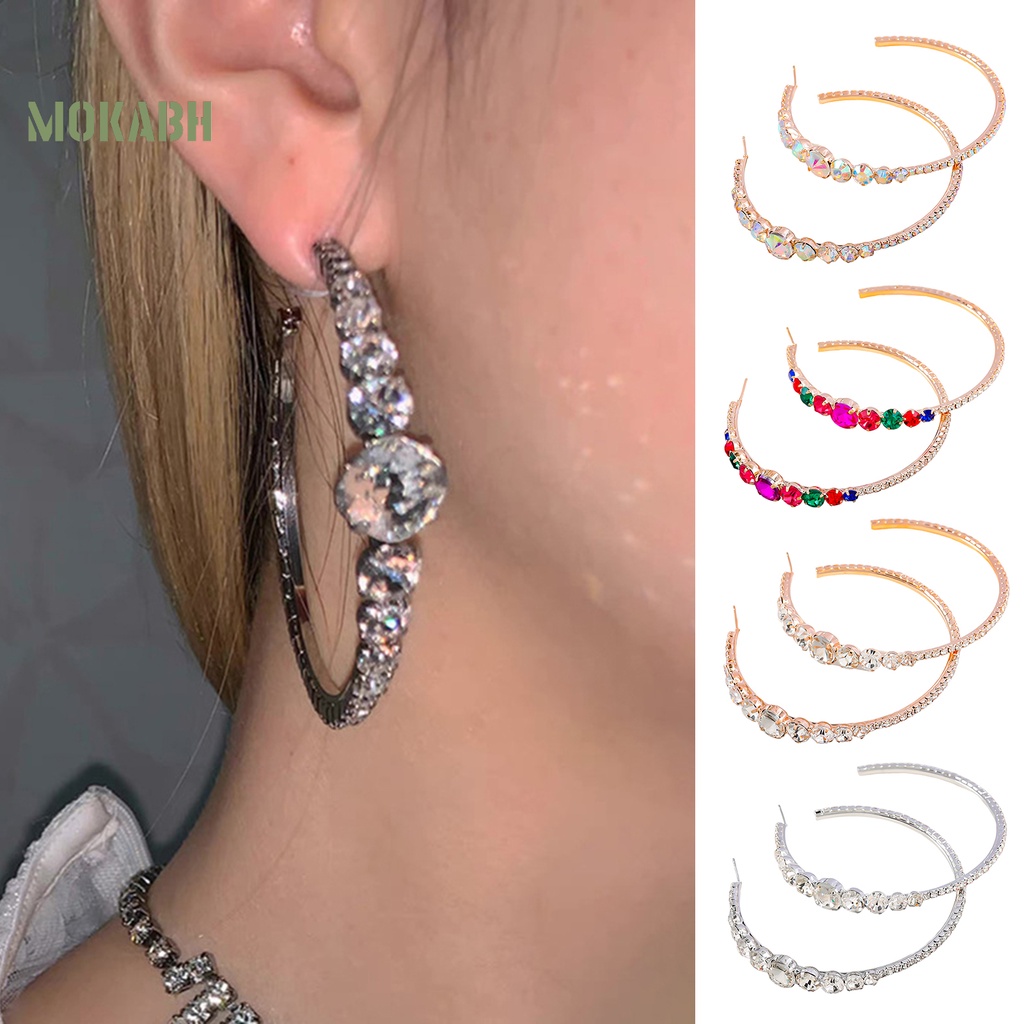 1 Đôi Bông Tai Tròn Lớn Đính Đá Không Gây Dị Ứng Thời Trang Dành Cho Nữ