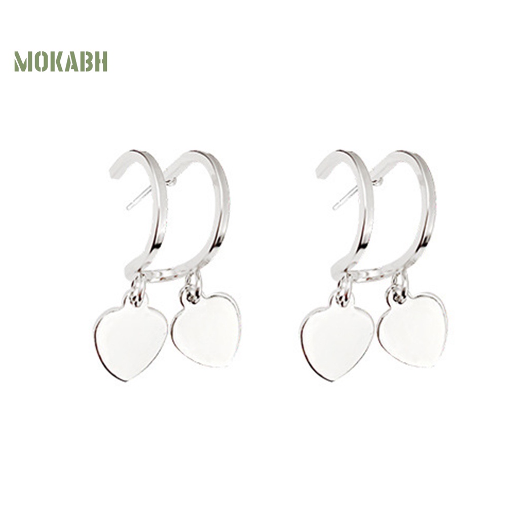 1 Đôi Bông Tai Hình Trái Tim Màu Bạc Bóng Sang Trọng Thời Trang Dành Cho Nữ