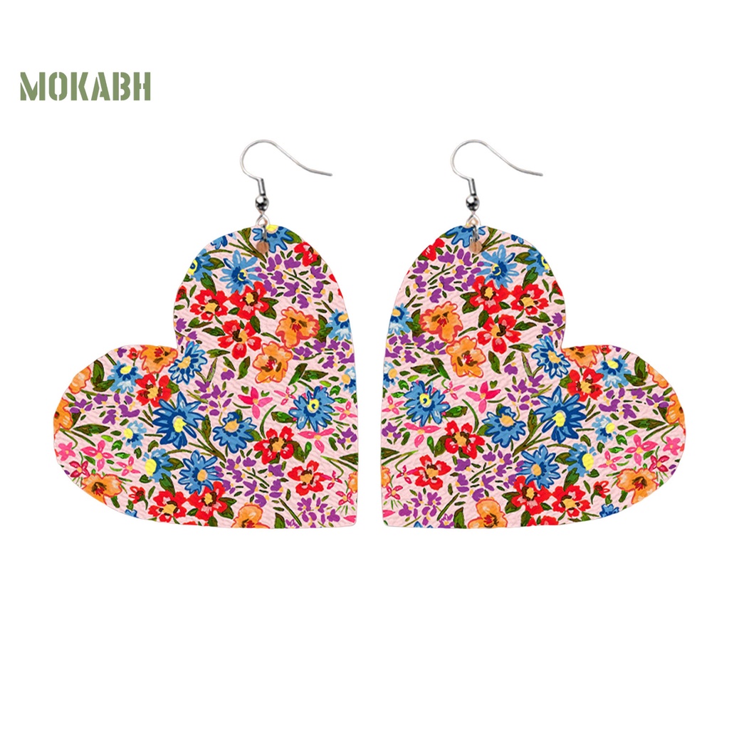 1 Đôi Bông Tai Giả Da Hình Trái Tim Nhiều Màu Phong Cách Retro