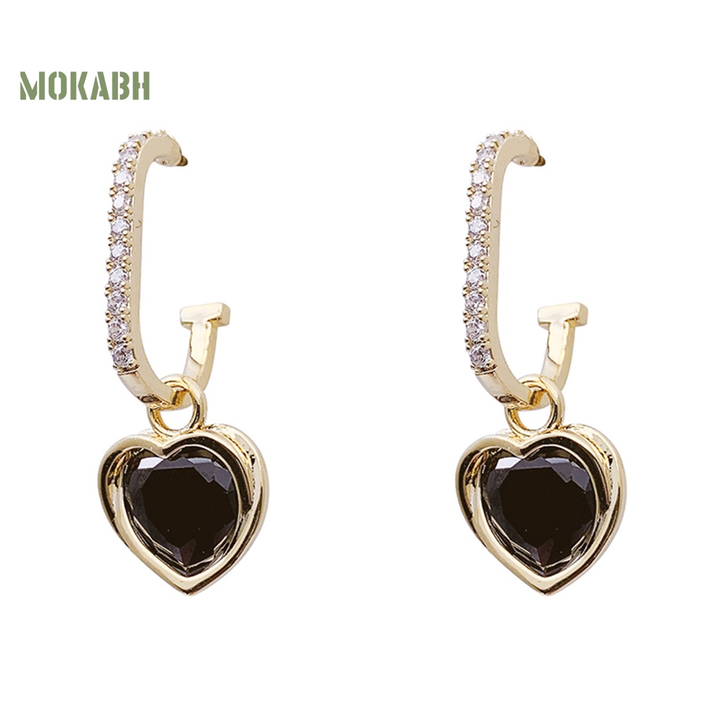 1 Đôi Bông Tai Hình Trái Tim Đính Đá Màu Trắng / Đen Dành Cho Nữ