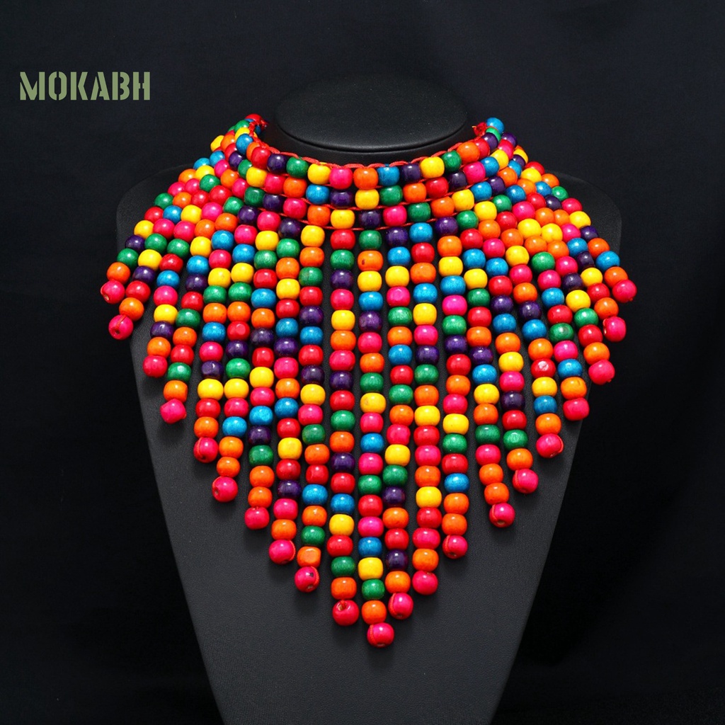 Vòng Cổ Nhiều Lớp Xỏ Hạt Gỗ Tua Rua Phong Cách Boho Cổ Điển Mới Cho Nữ