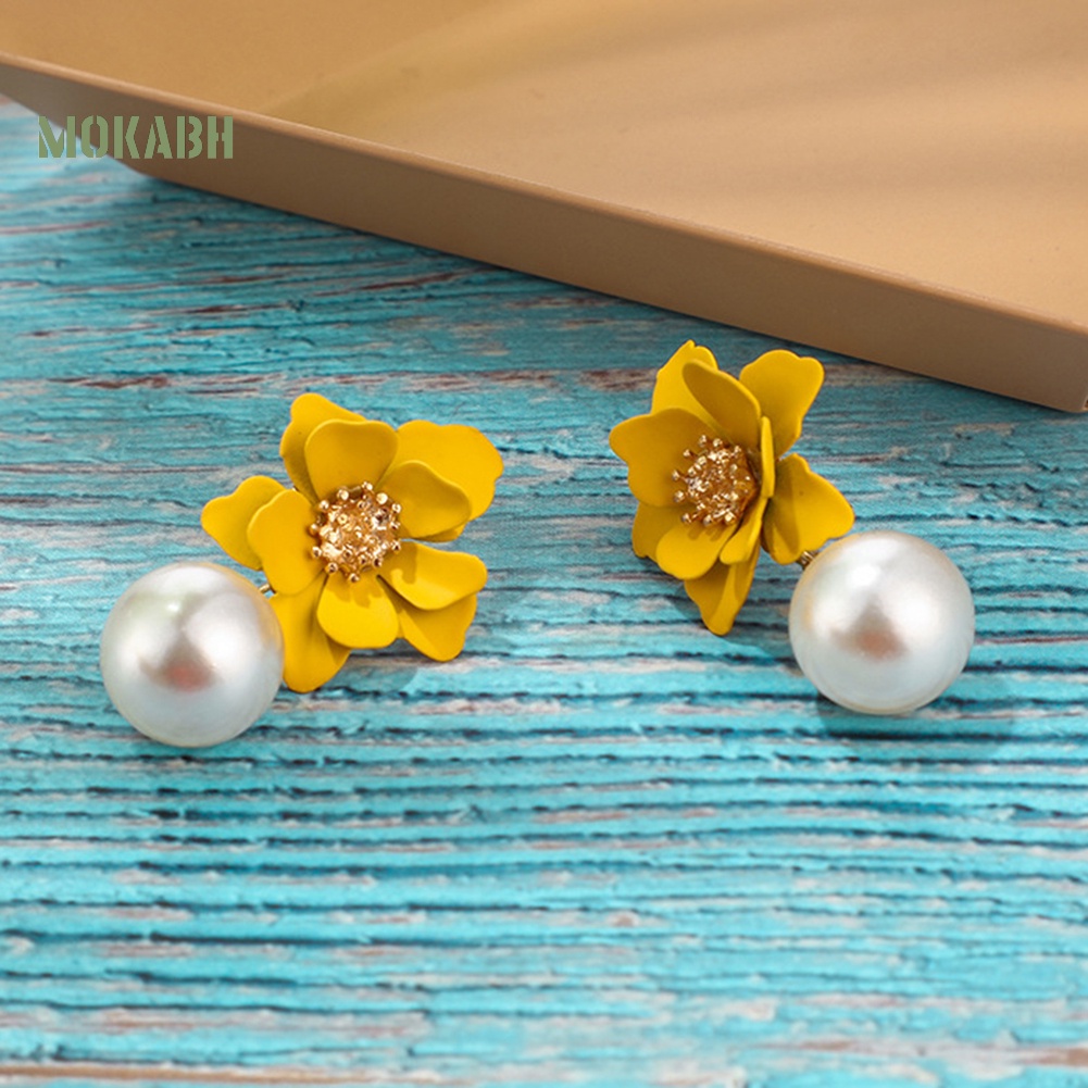 Bông Tai Hình Hoa Đính Ngọc Trai Nhân Tạo Thời Trang Dành Cho Nữ