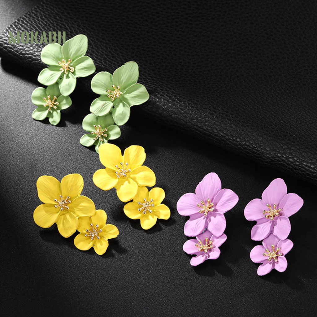 1 Đôi Bông Tai Hình Hoa Hai Lớp Không Gây Dị Ứng Thiết Kế Tinh Tế Thời Trang Dự Tiệc Cho Nữ