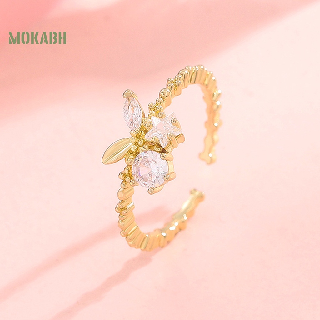 Nhẫn Thời Trang Hình Học / Ngôi Sao / Trái Cherry Đính Đá Có Thể Điều Chỉnh Kích Cỡ