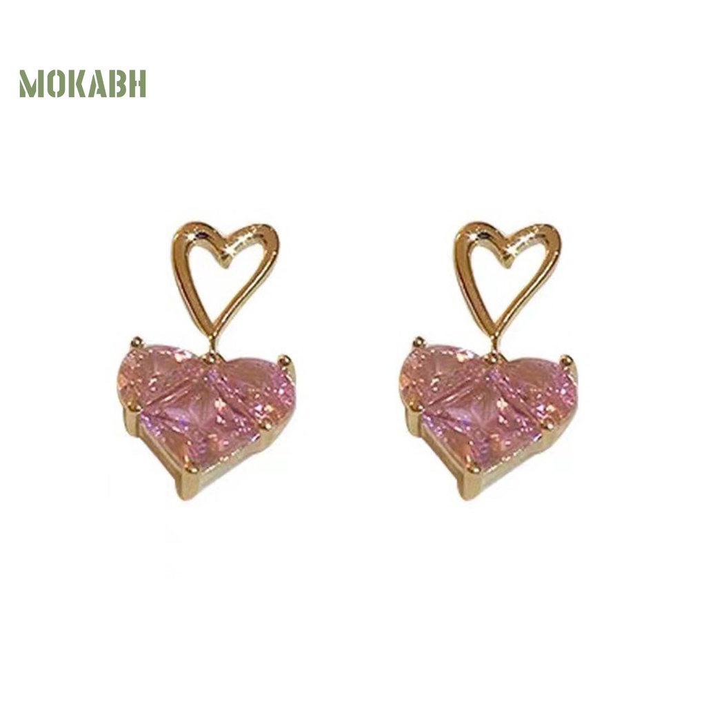 1 / 1 Cặp Vòng cổ / Bông Tai Hình Trái Tim Đính Pha Lê Thời Trang