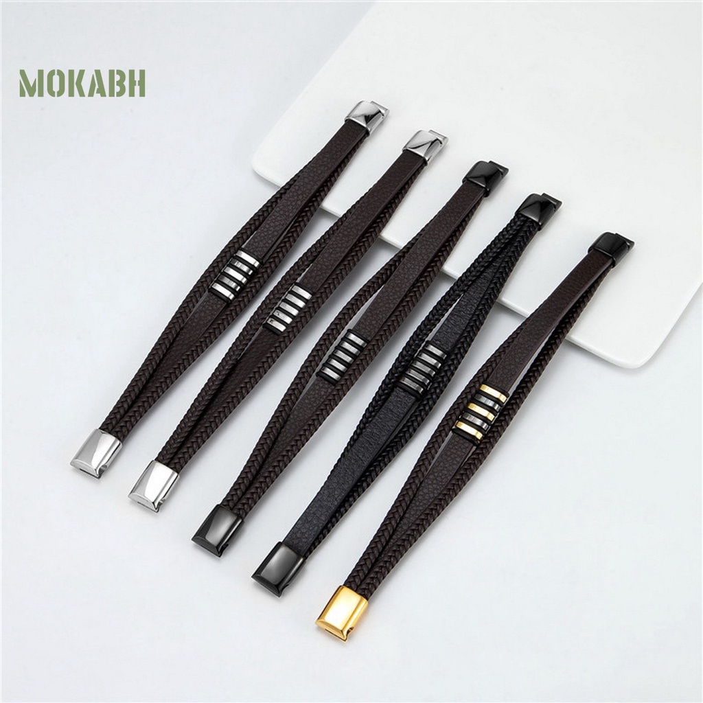 [Mới] Vòng Tay Da Giả 3 Lớp Trang Trí Khóa Cài Trang Sức Phong Cách Punk Chống Mài Mòn Nhiều Lớp Trang Trí Dành Cho Nam