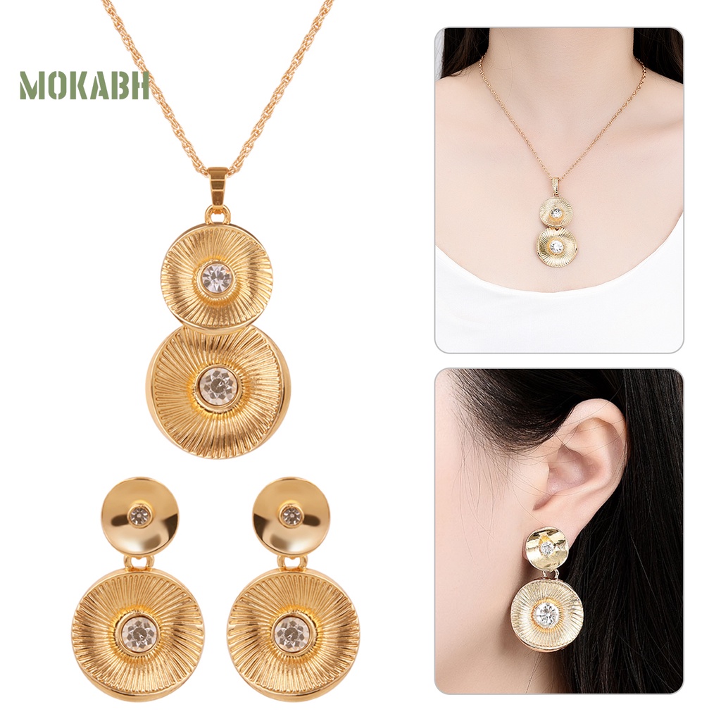 1 Bộ Vòng cổ + Bông Tai Mạ Niken Đính Pha Lê Nhân Tạo Kiểu Hình Học Phong Cách Cổ Điển Thời Trang