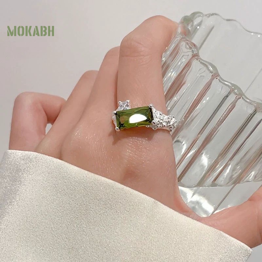 [Mới] Nhẫn Hở Đính Đá Zircon Màu Xanh Lá Cây Bóng Cao Sang Trọng Có Thể Điều Chỉnh Phụ Kiện Cho Nữ