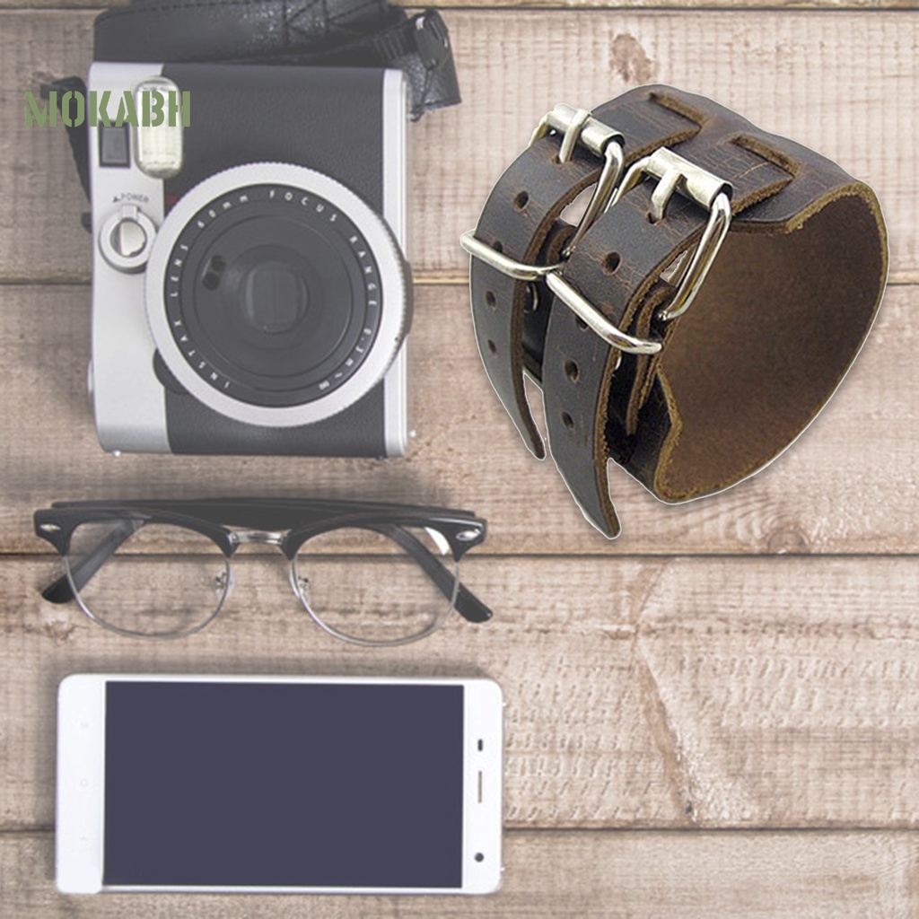 Vòng Tay Giả Da 2 Lớp Bản Rộng Tùy Chỉnh Thời Trang Cho Nam