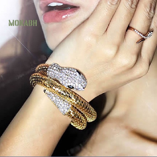 Vòng Đeo Tay Hình Rắn Đính Đá Co Giãn Phong Cách Punk Cổ Điển