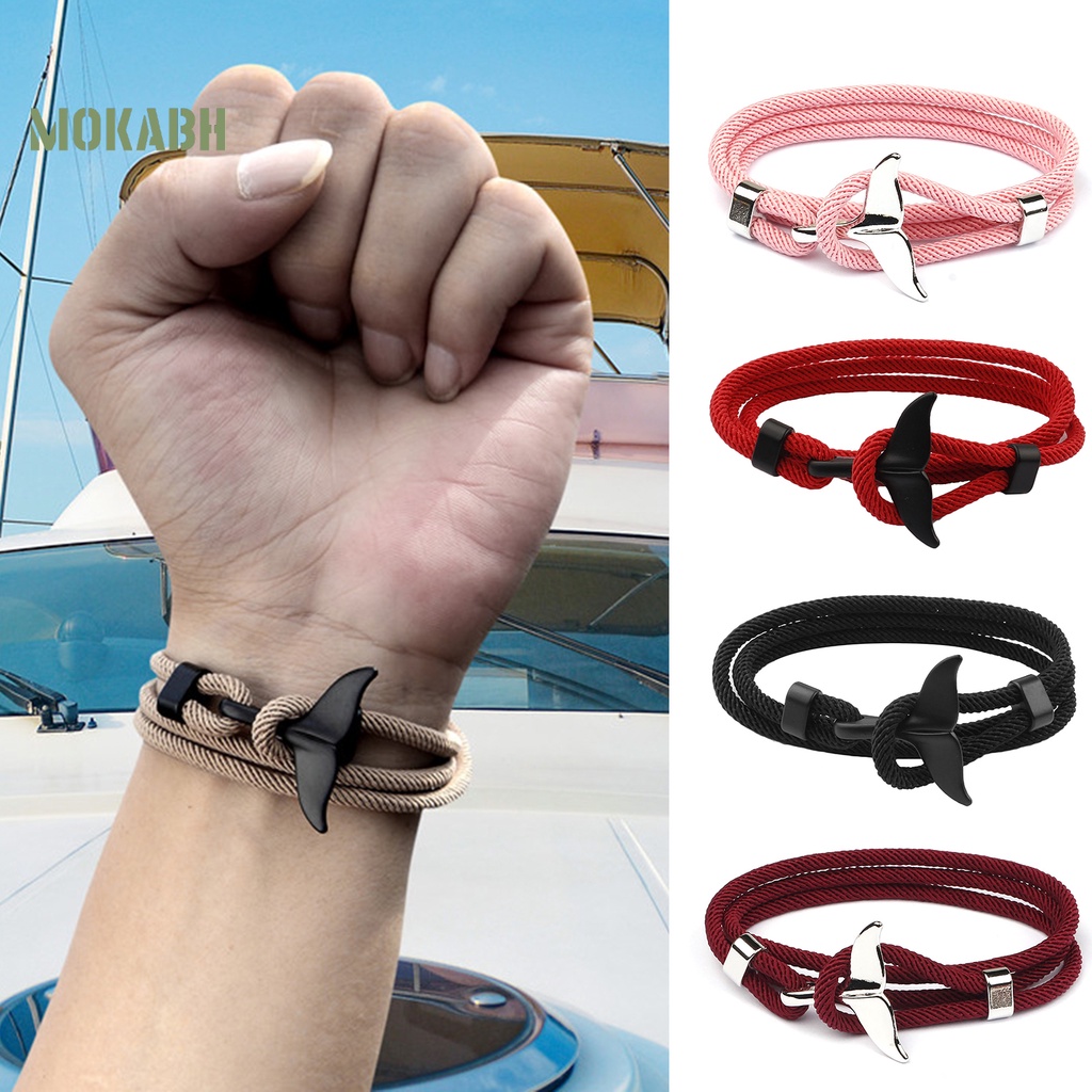 Vòng Tay Dây Thừng Nhiều Lớp Mặt Hình Cá Mập Có Thể Điều Chỉnh Cho Cặp Đôi