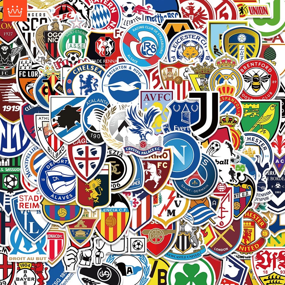 J· Hình Dán Chống Nước Football Team Emblem Thể Thao Mũ Bảo Hiểm Máy Tính Xách Tay Hành Lý Dán Thiết Lập, 50 tờ