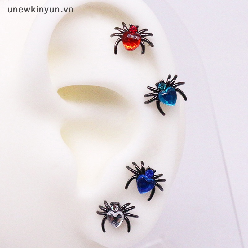Khuyên Tai Hình Nhện / Trái Tim Bằng Thép Không Gỉ Đính Đá Zircon Phong Cách Punk