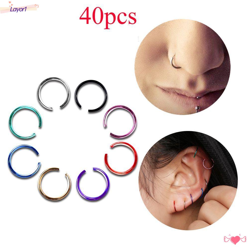 Set 1 / 40 Khuyên Mũi Thép Không Gỉ Xỏ Lỗ Kiểu Dáng Gợi Cảm