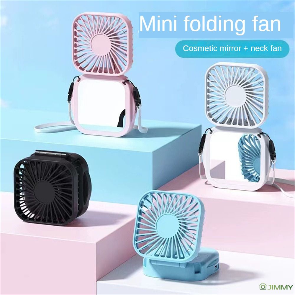 Quạt Làm Mát Mini Cầm Tay / Đeo Cổ Sạc Cổng USB Có Gương Gấp Gọn Dùng Trong Văn Phòng / Ngoài
