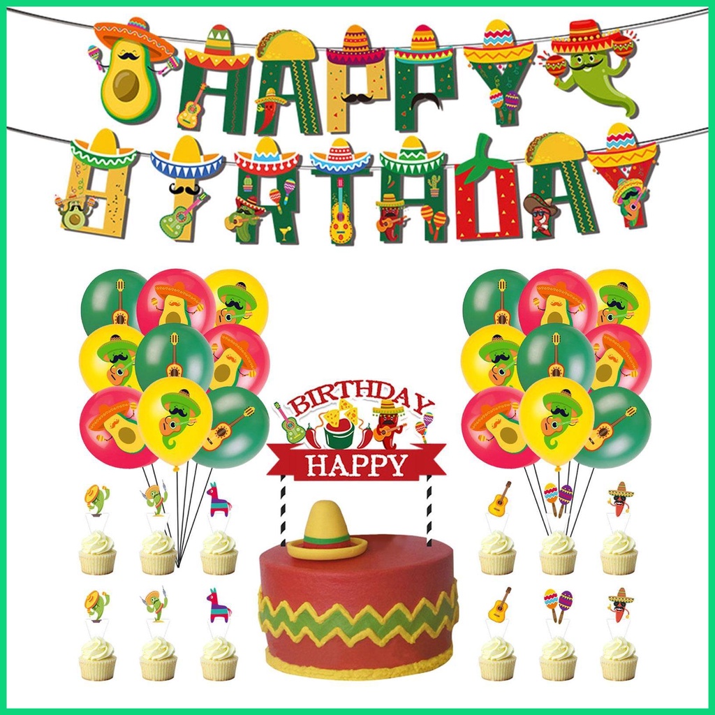 Set 31 Bong Bóng Nhiều Màu Trang Trí Tiệc Chủ Đề Fiesta Mexico