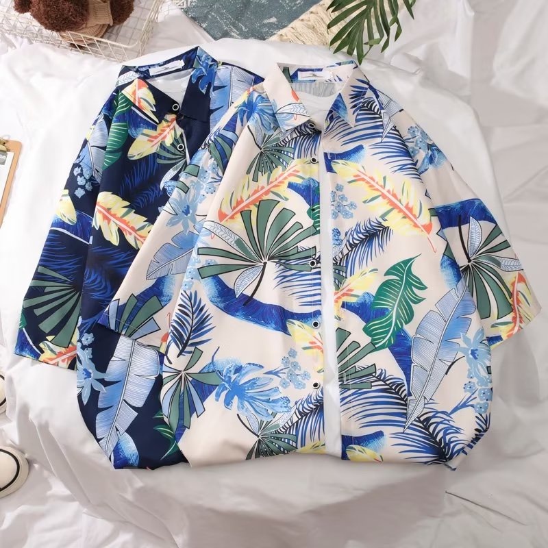 Áo Sơ Mi Đi Biển Tay Ngắn Dáng Rộng In Hoa Kiểu Hồng Kông Thời Trang Mùa Hè Cho Các Cặp Đôi