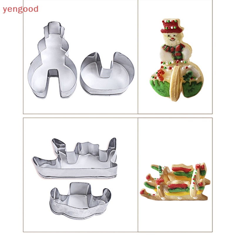 Set 8 Khuôn Cắt Bánh Quy Bằng Thép Không Gỉ Tạo Hình 3D Chủ Đề Giáng Sinh