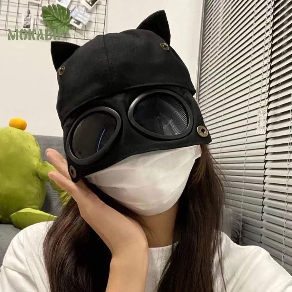 [Mok Abh] Kính Râm Kiểu Tai Mèo Trong Suốt Có Thể Giặt Lại Dùng Hóa Trang Cho Nữ
