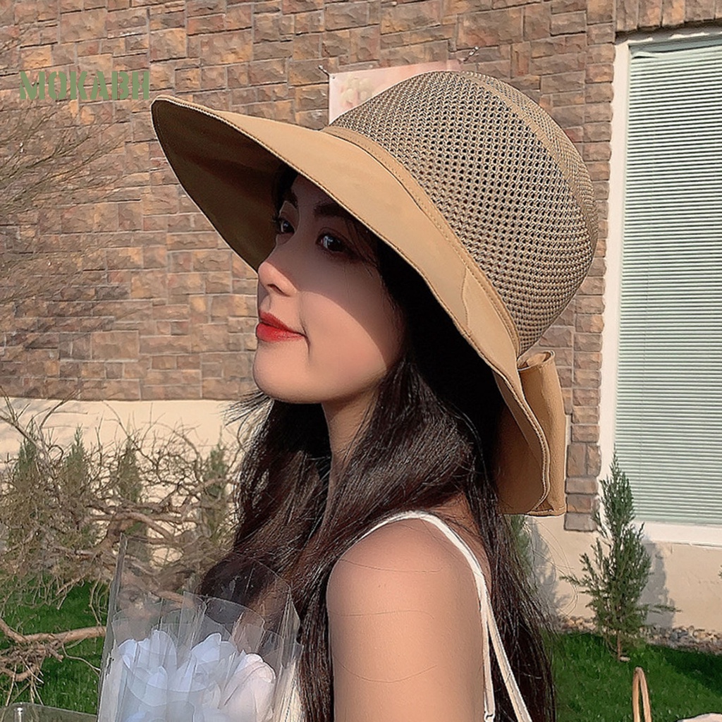 [Mok Abh] Mũ Tai Bèo Vành Rộng Thoáng Khí Thắt Nơ In Chữ Chống Nắng Sâu Trang Trí Dành Cho Bạn Nữ