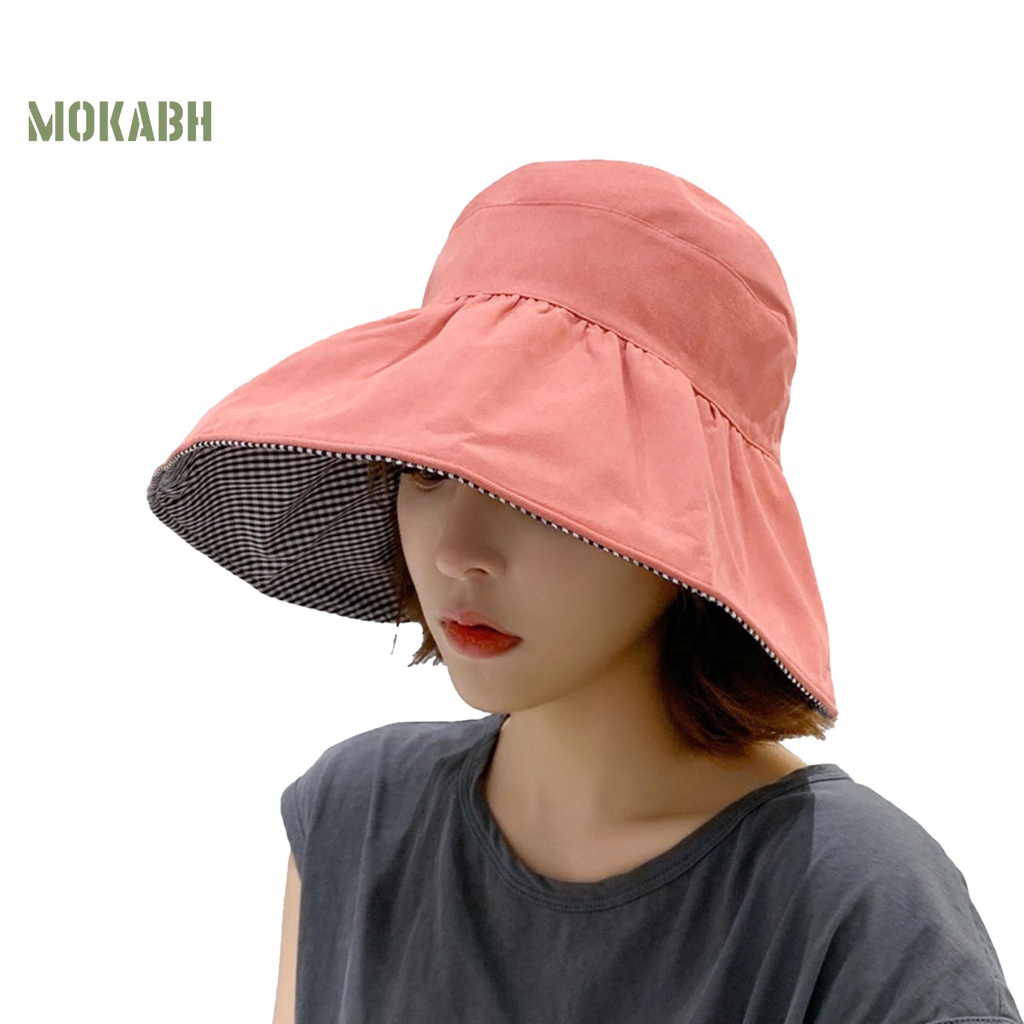 [Mok Abh] Mũ Tai Bèo Chống Nắng Hai Mặt Hở Chóp Kẻ Sọc Có Dây Đeo Có Thể Điều Chỉnh Được