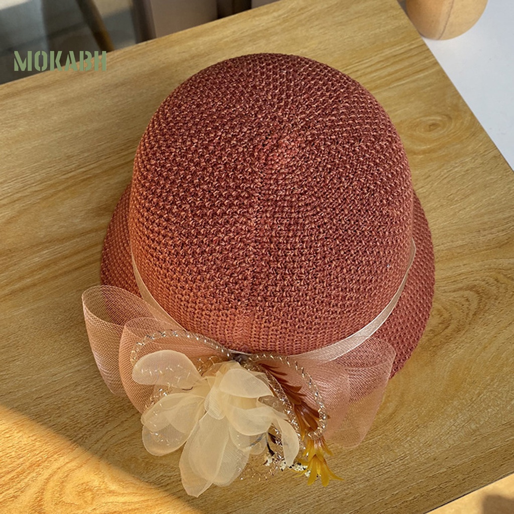 [Mok Abh] Mũ Vành Tròn Phối Lưới Họa Tiết Hoa Thời Trang Mùa Hè Cho Nữ
