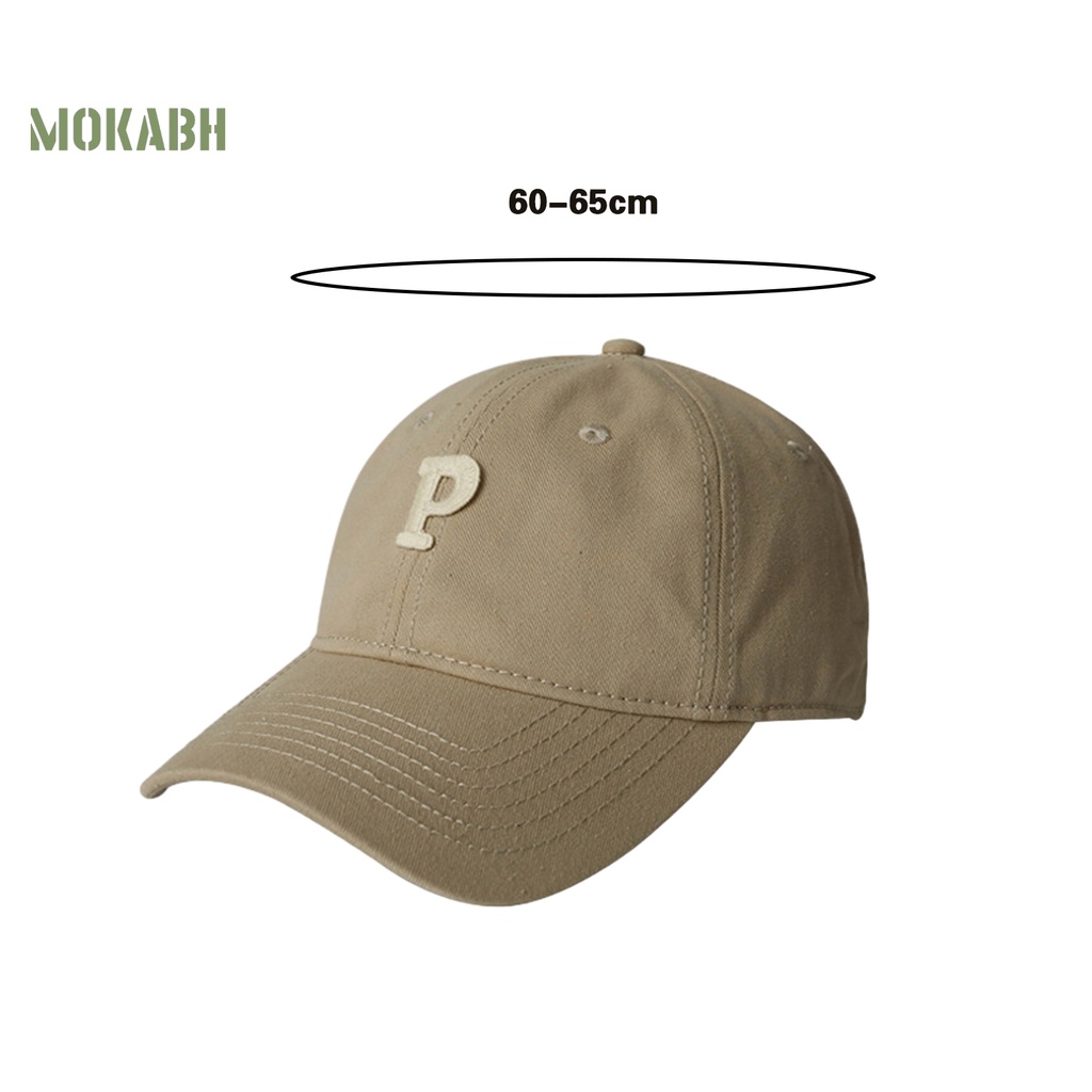 [Mok Abh] Mũ Lưỡi Trai Họa Tiết Thêu Chữ P Vành Rộng Có Thể Điều Chỉnh Kích Thước
