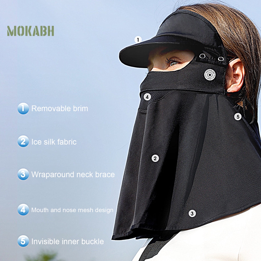 [Mok Abh] Khăn Trùm Đầu Bằng Vải Lụa Lạnh Chống Nắng Có Vành Che Mặt Vành Dùng Khi Lái Xe