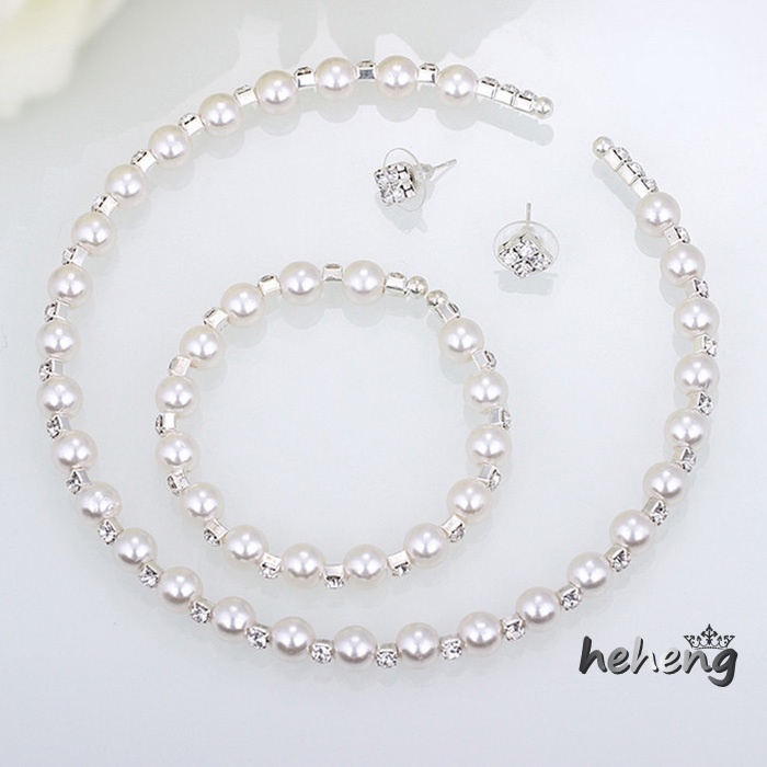 Bộ Vòng cổ + Bông Tai + Vòng Tay Đính Ngọc Trai Nhân Tạo Thời Trang Cho Nữ