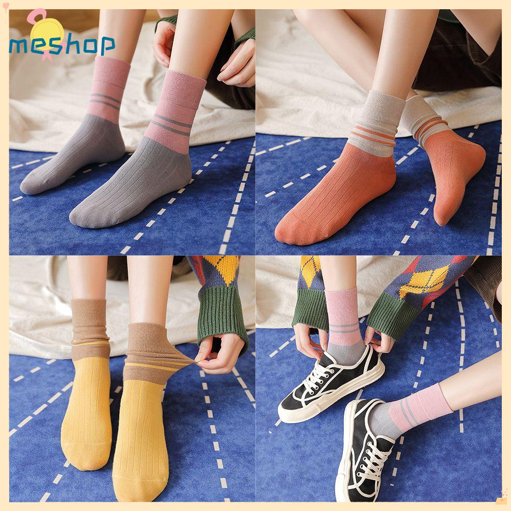 Vớ Cotton Thoáng Khí Họa Tiết Kẻ Sọc Thời Trang Thu Đông