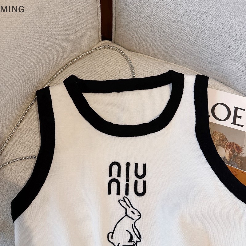 Áo Dệt Kim Sát Nách Cổ Tròn Họa Tiết Thỏ Dễ Thương Thời Trang Mùa Hè Cho Nữ