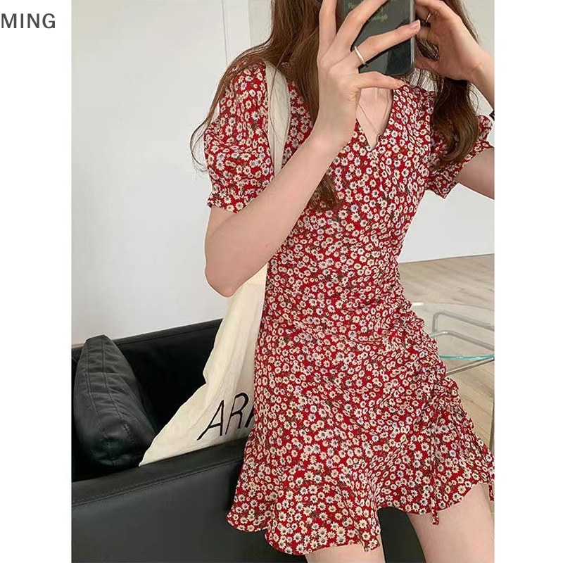 Đầm Voan Hoa Mini Dáng Ôm Thời Trang Retro Quyến Rũ Cho Nữ