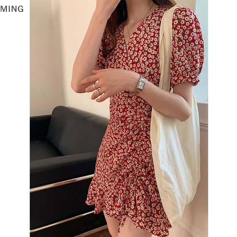 Đầm Voan Hoa Mini Dáng Ôm Thời Trang Retro Quyến Rũ Cho Nữ