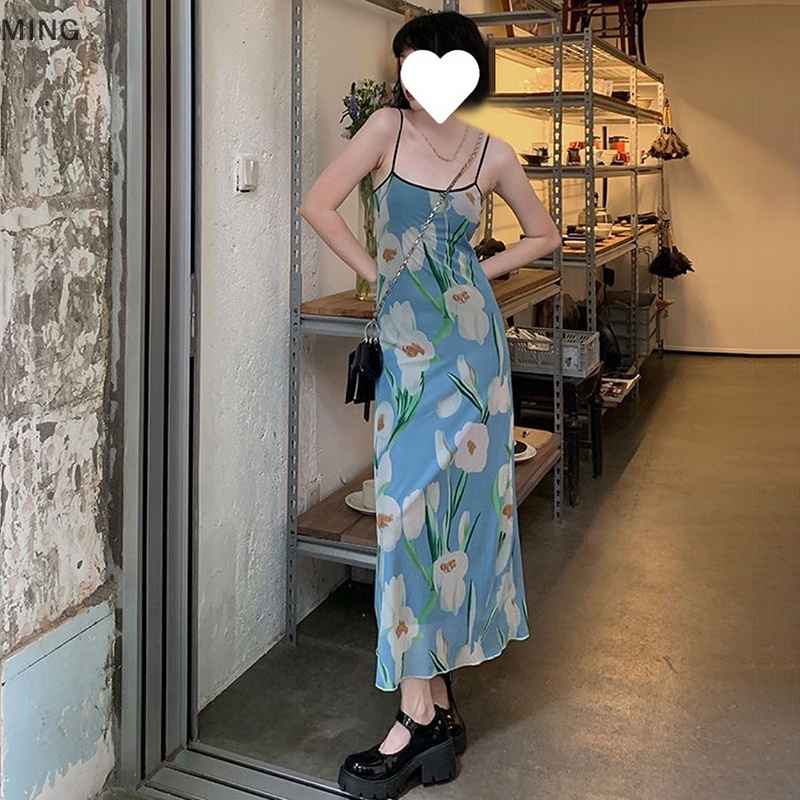 Đầm Midi Hai Dây Họa Tiết Hoa Thời Trang Mùa Hè Quyến Rũ Cho Nữ