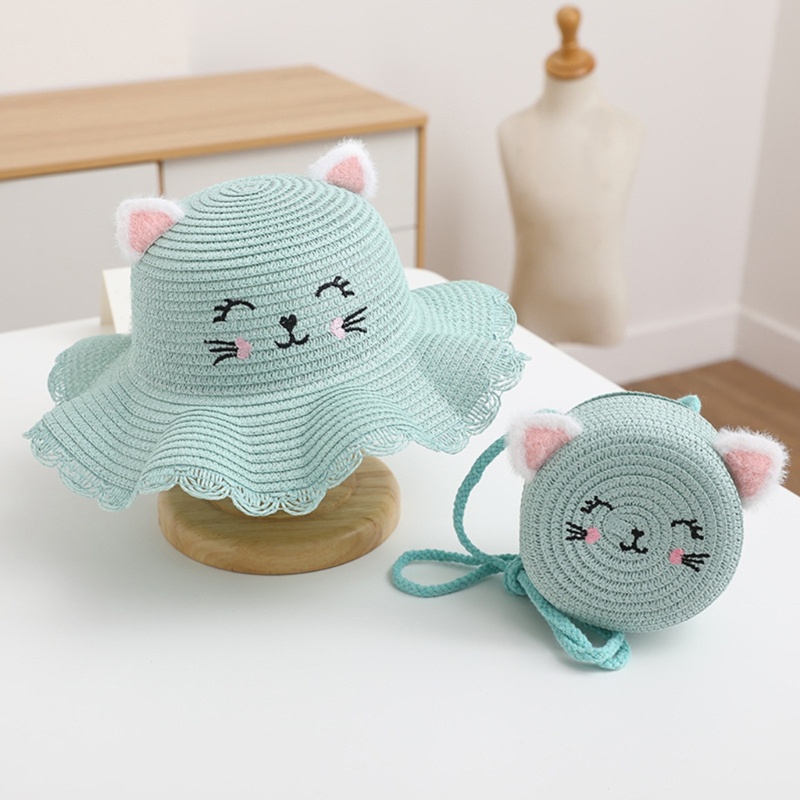 Mũ Cói Che Nắng Đính Tai Mèo Dễ Thương Thời Trang Mùa Hè Cho Bé