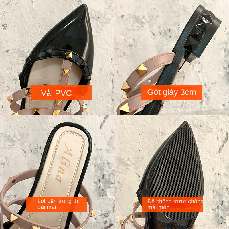 Dép Mũi Nhọn Gót Thấp Đính Đinh Tán Thời Trang Mùa Hè Cho Nữ AA4310