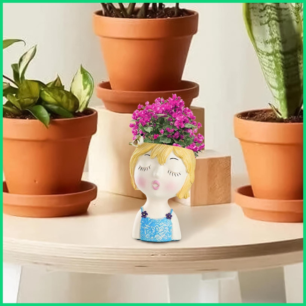 Chậu Trồng Cây Mọng Nước Hình Khuôn Mặt Cô Gái / Khuôn Mặt Có Lỗ Thoát Nước Bằng Nhựa Resin Hình Khuôn Mặt Xương Rồng