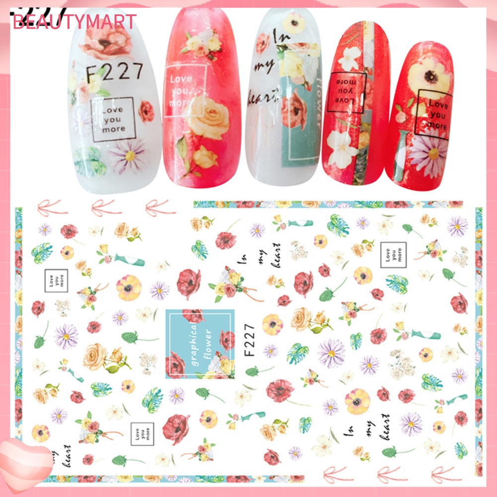 1 Tờ Miếng Dán Trang Trí Móng Tay Hình Hoa Lá DIY