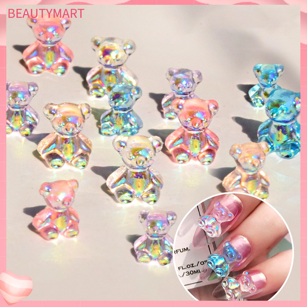 Set 12 Phụ Kiện Trang Trí Móng Tay Nghệ Thuật Hình Gấu 3D Dễ Thương DIY