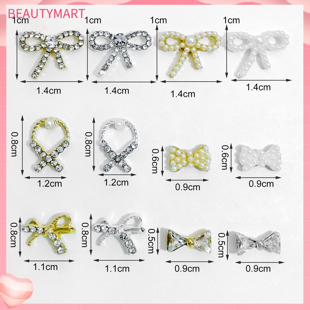Set 10 Phụ Kiện Trang Trí Móng Tay Hình Nơ 3D Đính Đá / Ngọc Trai Giả Lấp Lánh