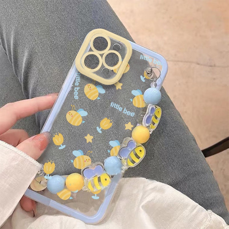 Ốp Điện Thoại Trong Suốt Chống Rơi Có Vòng Tay In Hình Ong Cho iPhone 13 Pro 11 13 12 11 Pro Max X XS Max XR 7P 8Plus