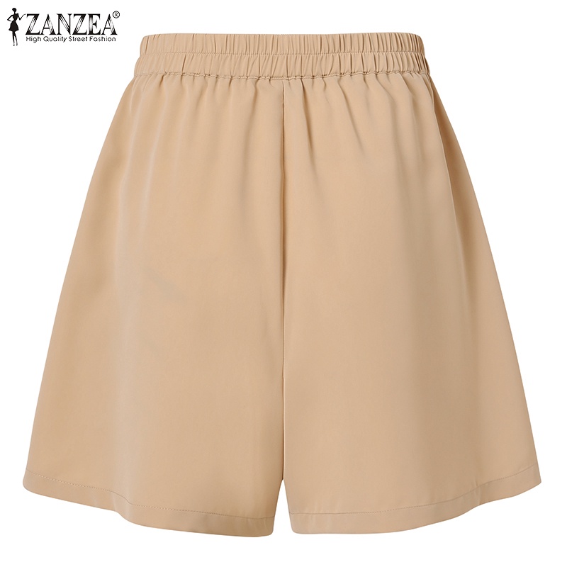 ZANZEA Quần Short Lưng Cao Xếp Ly Có Túi Bên Hông Phong Cách Hàn Quốc Đơn Giản Dễ Phối Đồ Cho Nữ