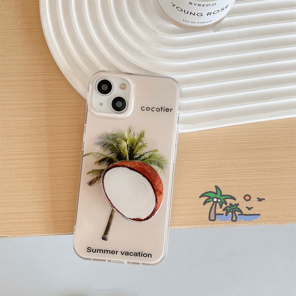 Ốp Điện Thoại TPU Mềm Chống Sốc Hai Mặt Họa Tiết Cây Dừa Mùa Hè Cho iPhone 11 13 12 14 Pro Max