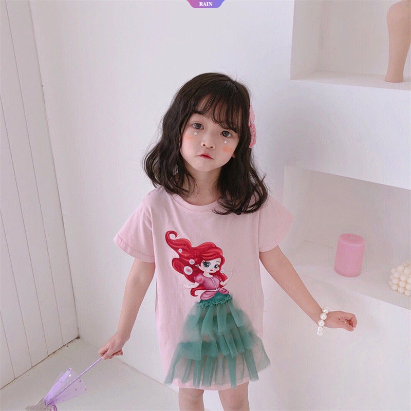 Đầm Thun Ngắn Tay Dáng Rộng In Hoạt Hình Công Chúa Bạch Tuyết / Elsa Thời Trang Mùa Hè Cho Bé Gái