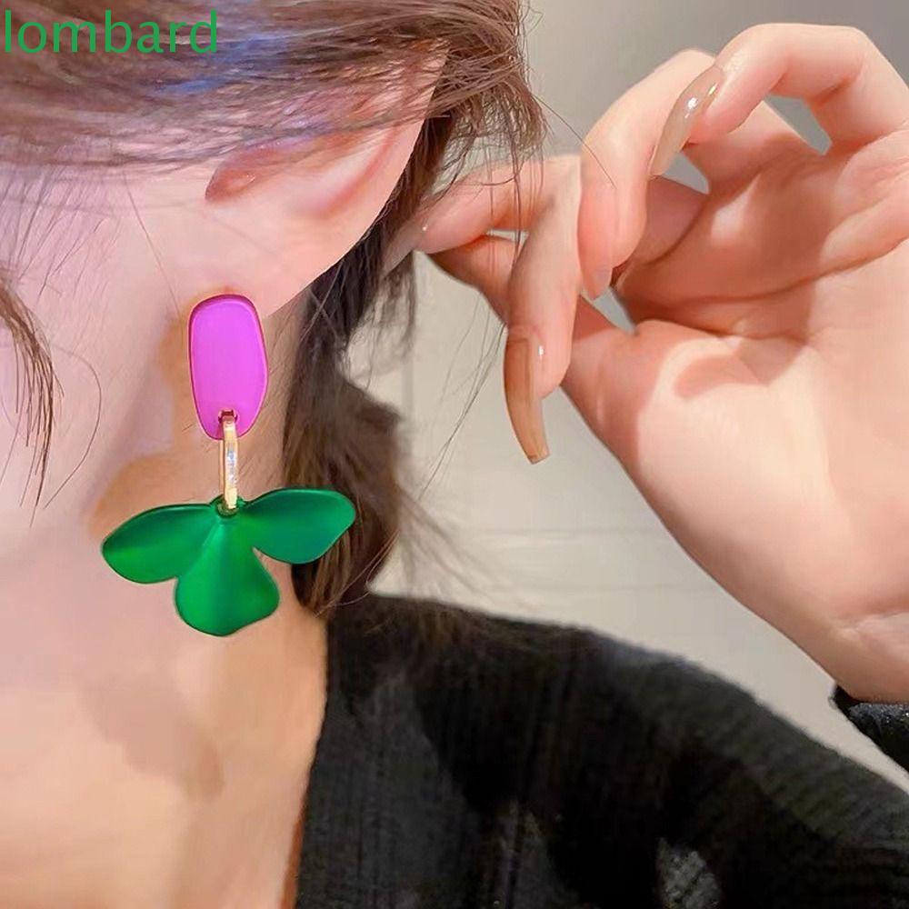 Bông Tai Dáng Dài Hình Cánh Hoa Màu Sắc Tương Phản Phong Cách Hàn Quốc Thời Trang Cho Nữ